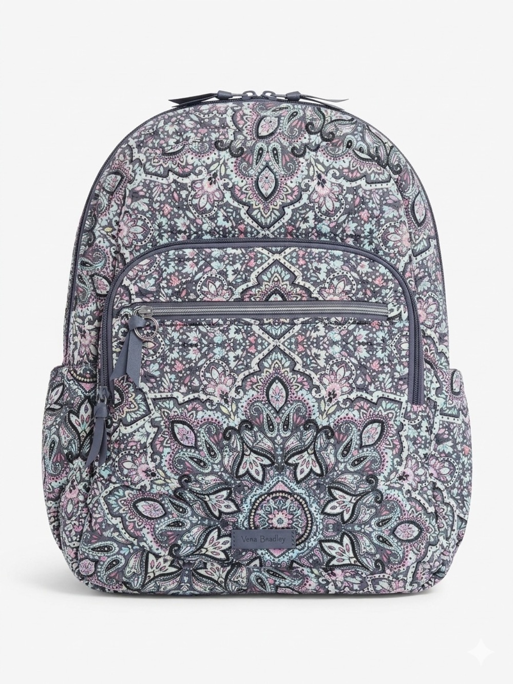 Vera Bradley Campus Backpack Bonbon Medallion Pattern Grey Pink Quilted Travel - Picture 1 of 15